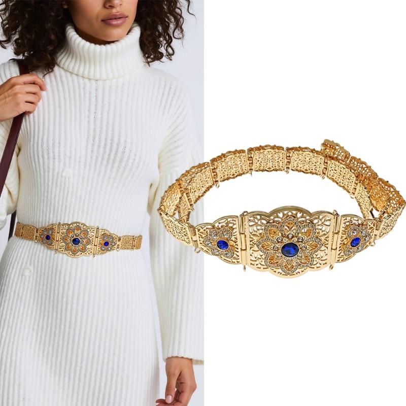 Decorative Corset Band Middle Eastern Metal Belt For Women Long Robe Caucasus Wasit Chain With Rhinestones Design