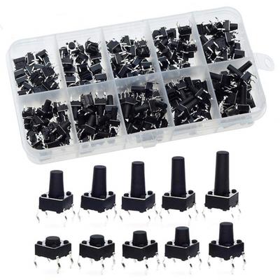 200pcs 200PCS Boxed 6*6 Size Key Switch Kit 4 Feet Tactile Tact Push Button Switch 12V PCB Universal Switch Small Appliances