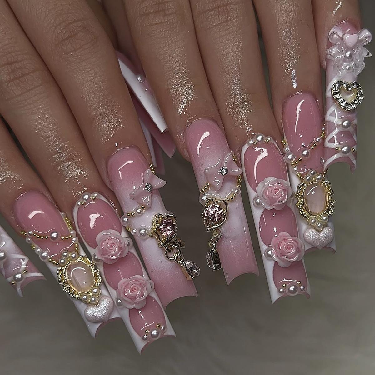 

Накладные ногти Длинные квадратные накладные ногти Французский кончик Клей для ногтей со стразами Дизайн Многоразовые накладные акриловые ногти Полное покрытие Наклейки для ногтей для женщин