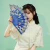 1Pc Chinese Ancient Style Flower Women Folding Fan with Tassel Fringe Hanfu Cheongsam Dance Fan Photo Props Summer Handheld Fan