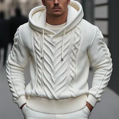 Men's Winter Knit Hoodie Hooded Sweater Casual White Knitted Hooded Pullovers Men Long Sleeve Trend Knitwear