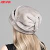 JERYAFUR Women Winter Faux Fur Hat, Elegant Beaded Decor Warm Luxury Ladies Snow Hat for Cold Weather