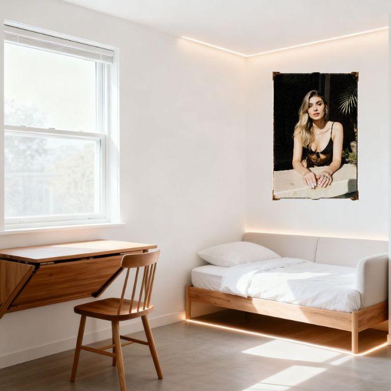 Sexy Blonde Woman Wavy Hair Bikini Vintage Metal Tin Sign for Home Resort Wall Decor - Sparkly Rings, Dark Indoor Setting, 8x12