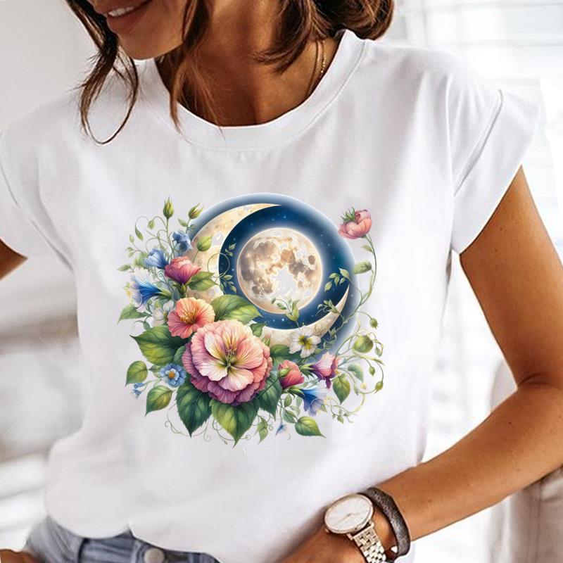 (Asian Size) flower letter Printed Tee Women Lady Female Top summer Clothing Casual T Shirt Fashion Graphic Short Sleeve T-shirts