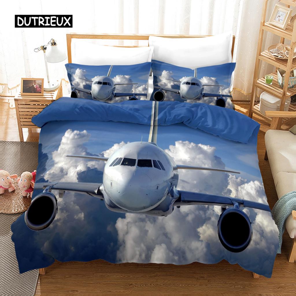 Flygplan Påslakan Flygande Plan Sängklädesset för Barn Pojkar Flicka Polyester Flygplansmönster Täcke Dubbel Queen King Size