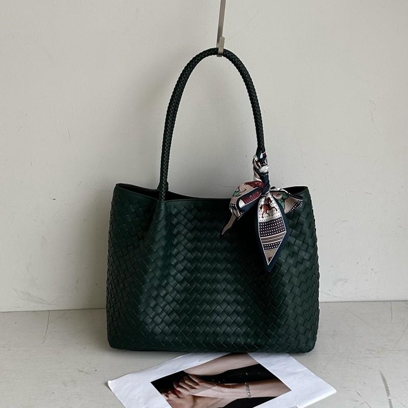 Woven Leather Tote Bag Women Large Capacity Crossbody Shoulder With Magnetic Street Style Daily Use