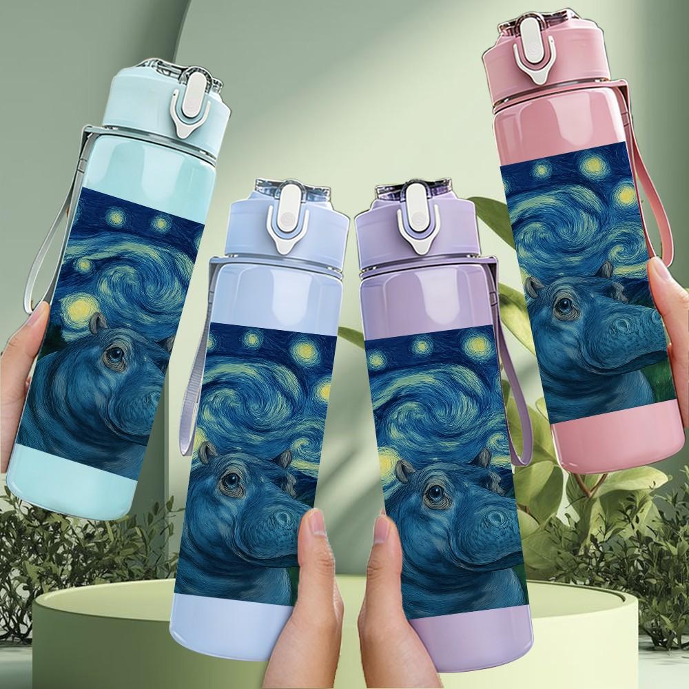 1PC Starry Night Van Gogh Art Print 750ml Color Plastic Sports Water Bottle Leakproof Flip Straw Lid Suitable for Sports Office Home Use