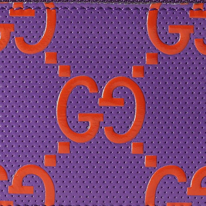 Gucci Colorful Presbyopia Logo Embossed Zipper Closure Leather Card Holder Card Holder Women's Purple