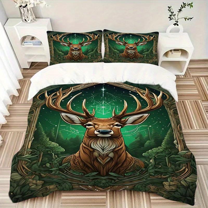 3pcs Deer Forest Soft Comfortable Bedding Set, For Bedroom, Guest Room And Dorm, All - Season Use, High-Definition Printing196