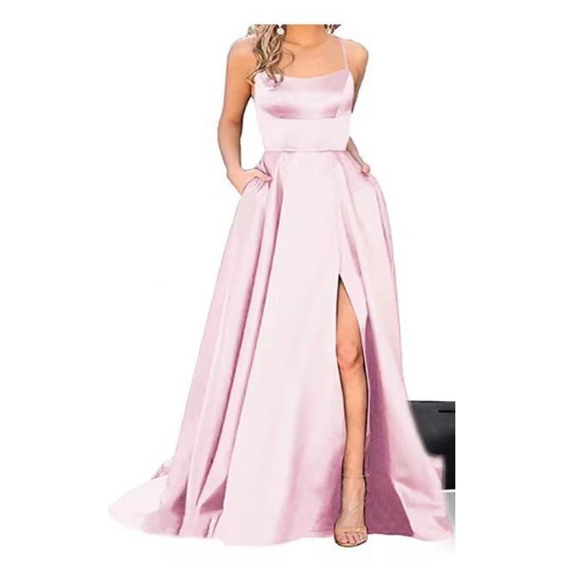 Solid color bridesmaid dress long dress thin off shoulder girlfriend fashion bridesmaid evening dress