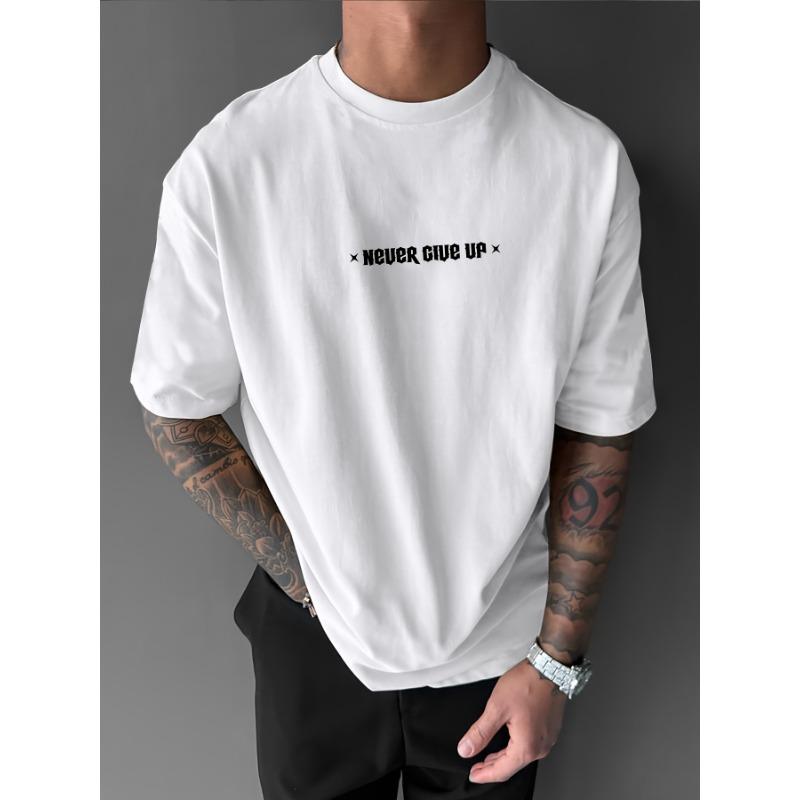 European Sizes Men s Never Give Up Motivational T-Shirt - Oversized Streetwear Summer Tee with Never Give Up Lettering S разноцветный