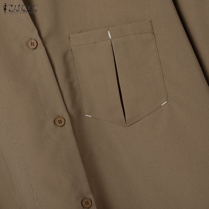 ZANZEA Dame Casual Nedslått Krage Løs 3/4 Ermet Bluse