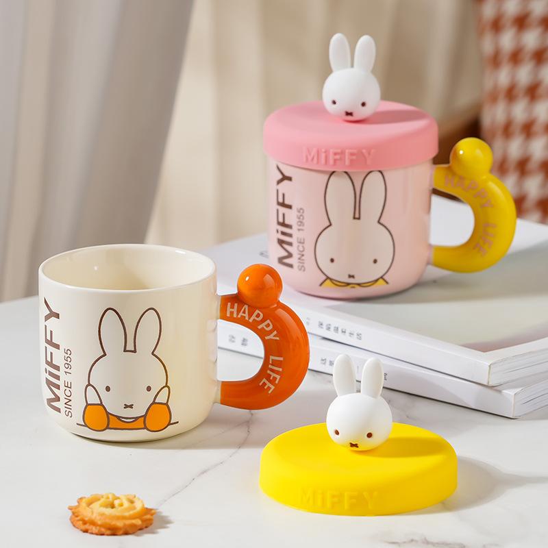 High Value Cartoon Miffy Ceramic Cup with Lid for Home Cute Couple Water Cup Gift Box Creative Souvenir Mug