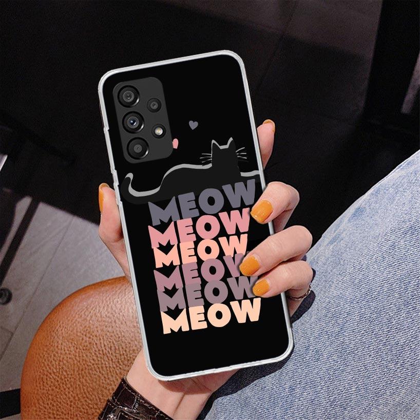 Anime Cute Black Cat Meow Phone Case For Samsung Galaxy A17 A16 A15 A14 A13 A57 A56 A55 A54 A53 A37 A36 A35 A34 A33 A26 A25 A24