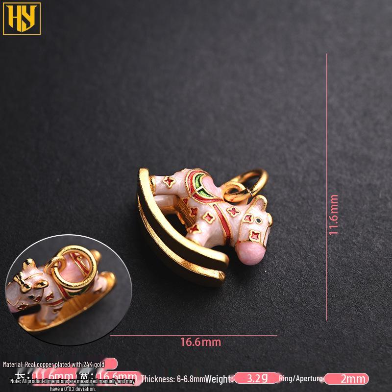 Gold-Plated Enamel Rocking Horse Pendant Bead Accessory