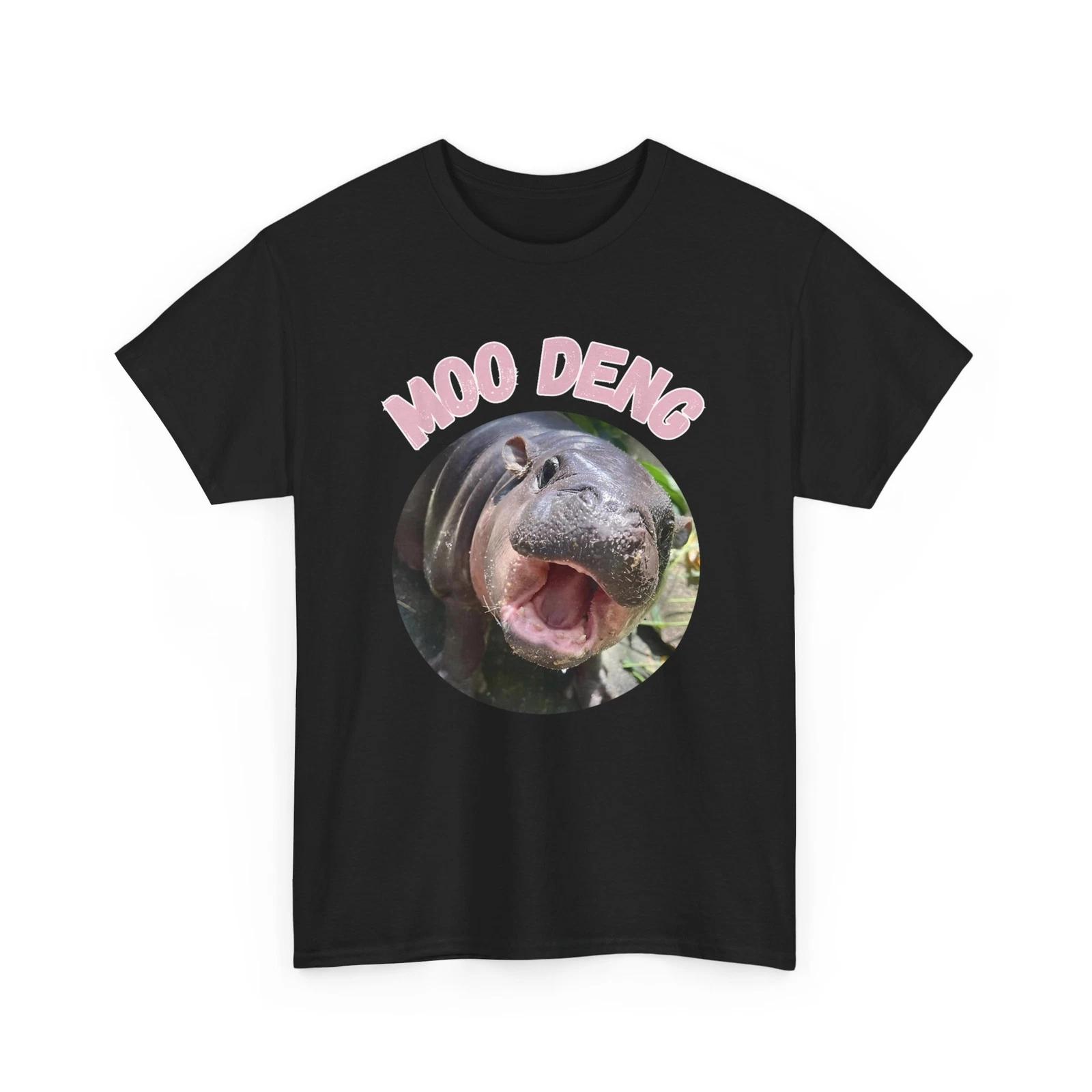 Moo Deng Bouncy Pig in Thai Picture The Cute Baby Hippo T-Shirt M