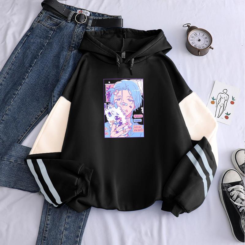 Kawaii Anime SK8 The Infinity Langa Hoodies Harajuku Ästhetik Cartoon Streetwear Herren Damen Langarm Patchwork Sweatshirt