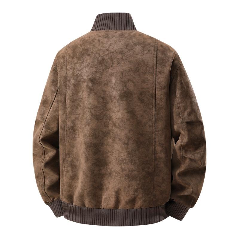 Trendy brand locomotive men's leather jacket stand-up collar glossy retro leather high-end sense large size versatile men's leather jacket
