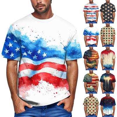 Camiseta popular masculina de verão estampada com gola redonda e manga curta