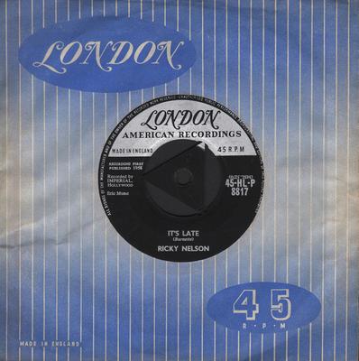 7inch Record RICKY NELSON - It's Late 45HLP8817 London Records, 1959 UK Rock Used