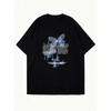 Oversized T-Shirt Black Butterfly And Text Graphic Print Casual Streetwear For Women