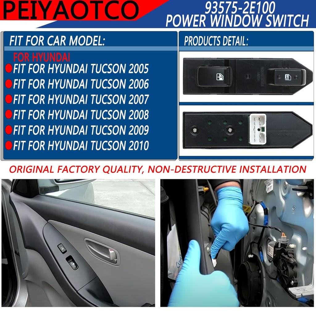 93575-2E100 Power Window Switch Fit for 2005-2010 Hyundai Tucson Lifter Car Front Right Side Door Power Window Switch Double Open