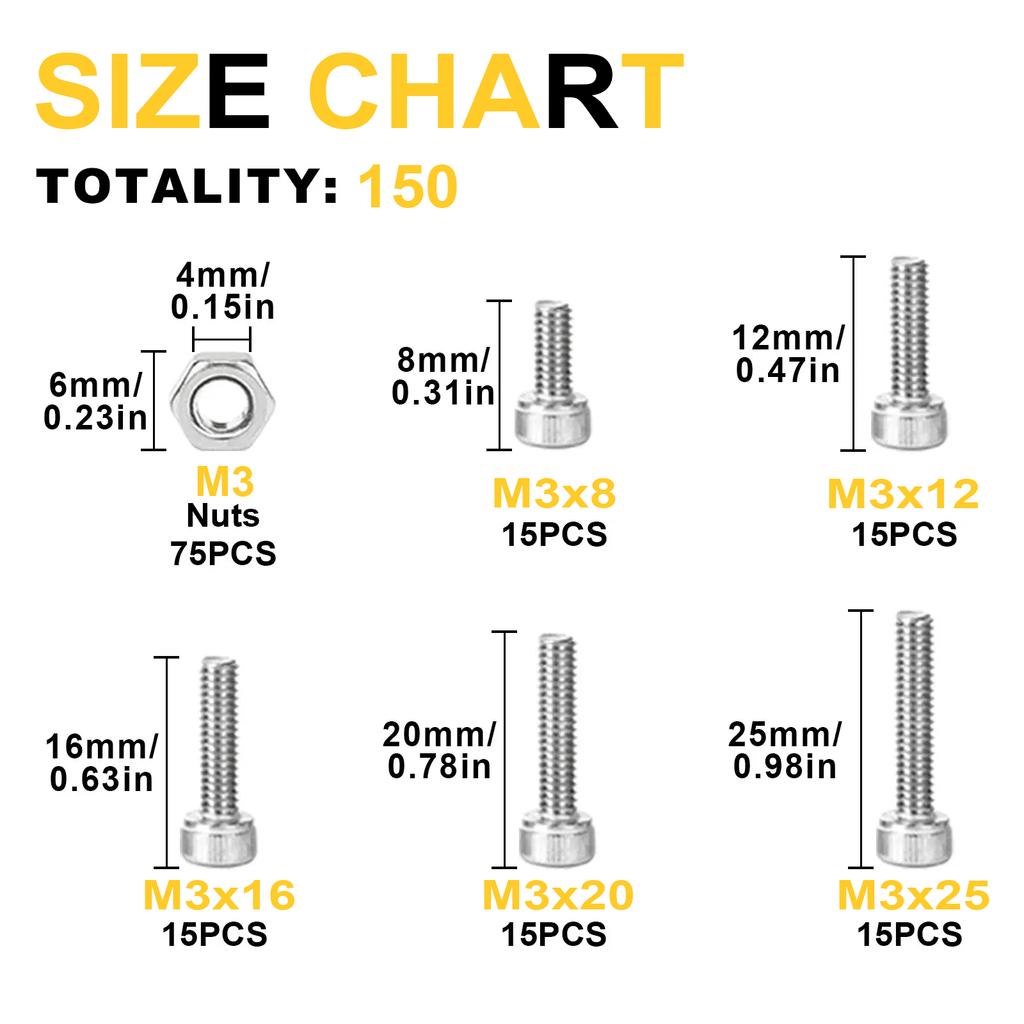 50 Pieces of Hex Head Screw and Nut Set, M3 Stainless Steel Screw Series, Suitable for Small DIY Repair Projects