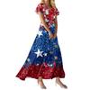 FashWomen's Loose Casual V-Neck Short Sleeved High Waisted Print Dress