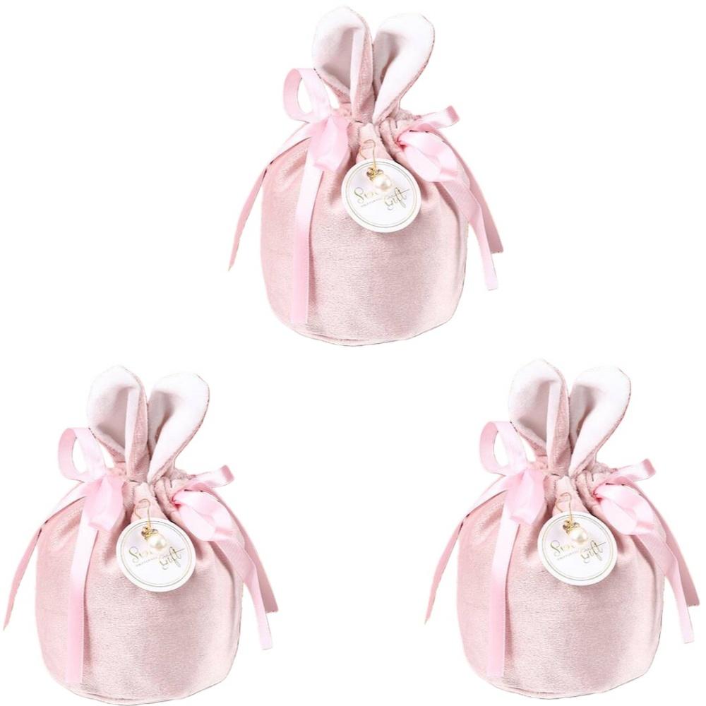 

3Pcs Bunny Ears Velvet Drawstring Gift Bags - Blue Rabbit Ear Storage Bags for Easter, Birthday, Wedding, Christmas Party Favors (7.5x3.9in) C