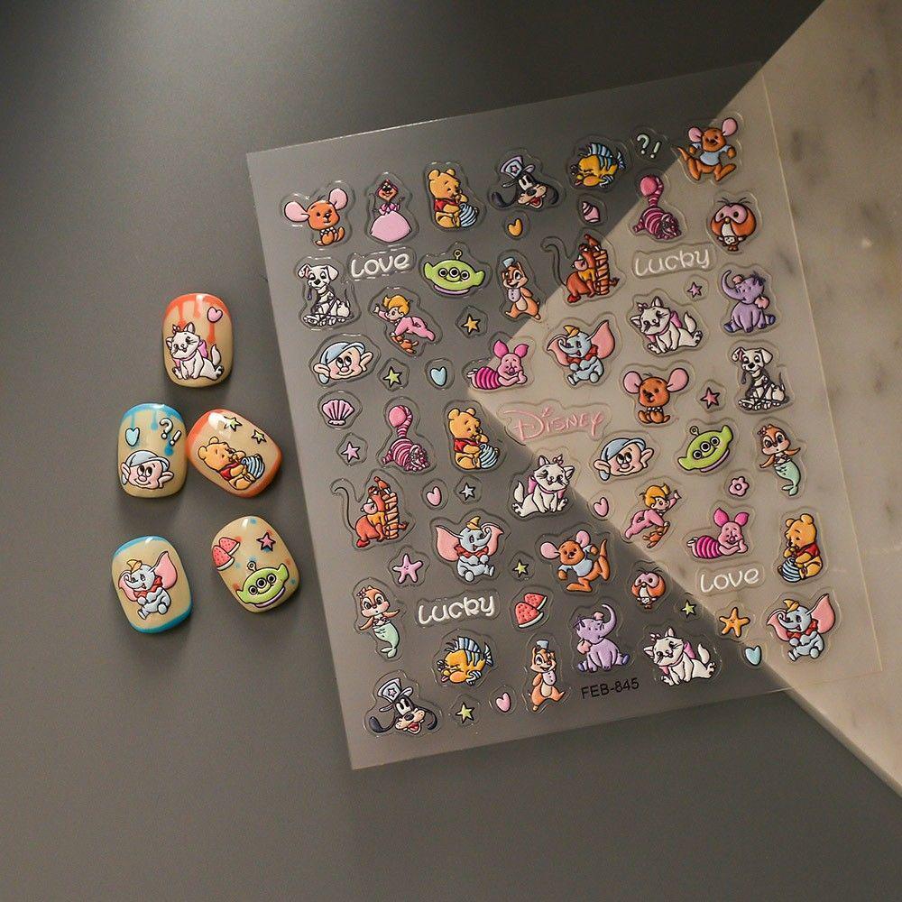 Cute Flying Elephant & Winnie the Pooh Nail Stickers - Adhesive, Waterproof Cartoon Decorations