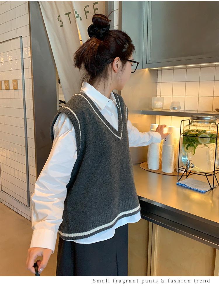 Plus Size Women's Korean Style Sleeveless V-Neck Knit Vest Sweater