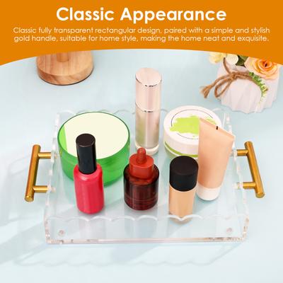 Acrylic Scalloped Tray with Handle and Magnetic Photo Frame Mat Decorative Rectangle Desktop Clear Displaying Organizer Tray