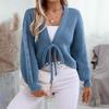 Vintage Autumn Winter V-Neck Sweater Loose Long Sleeve Cardigan Solid Color Knitwear Top