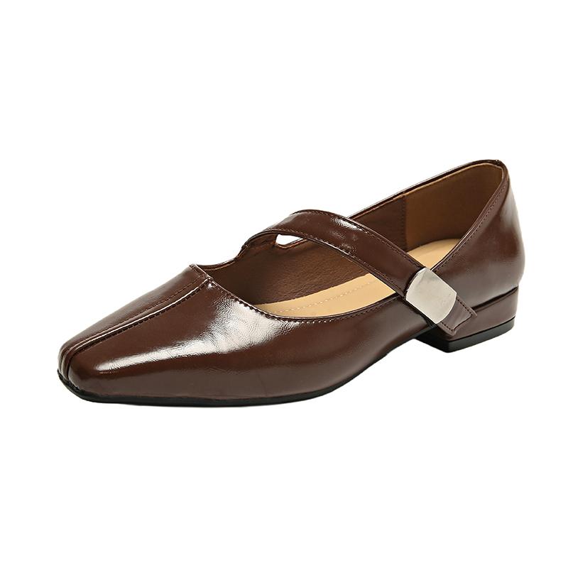 Fashion Low-heeled Single Shoes Autumn New Square-toe Shallow-mouth One-band Anti-slip Wear-resistant Low-top Shoes