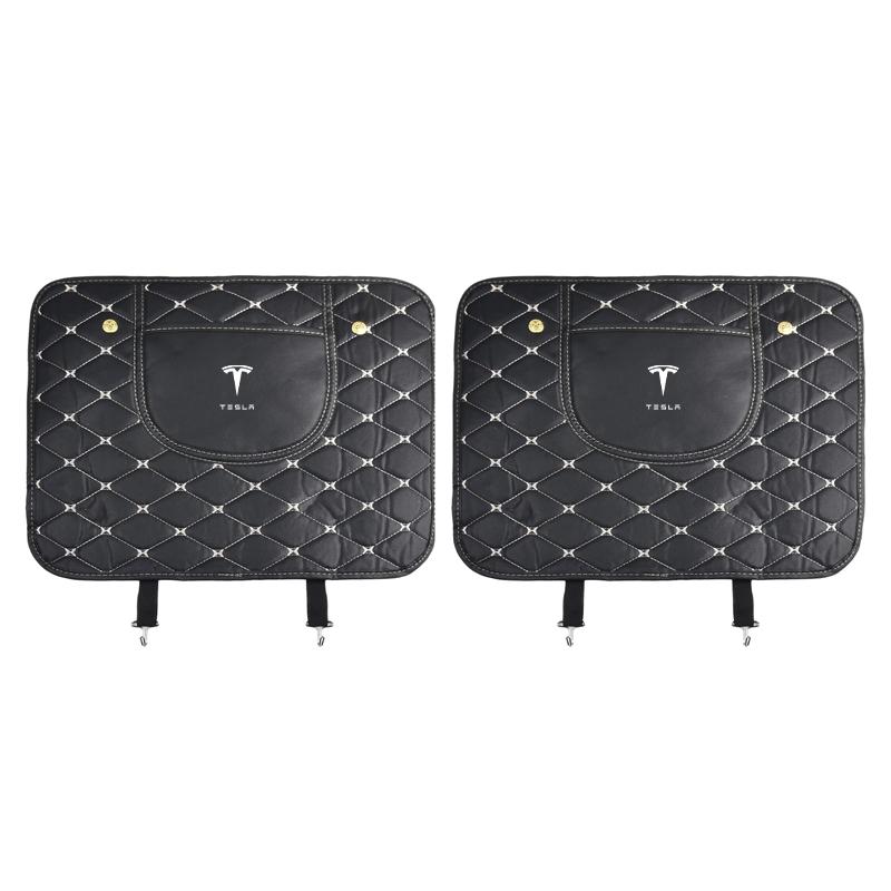 Car Anti-kick Pad Interior Leather Auto Seat Back Protector Pads Anti Scratch For Tesla Model S Model X Model Y Model 3 Roadster SpaceX