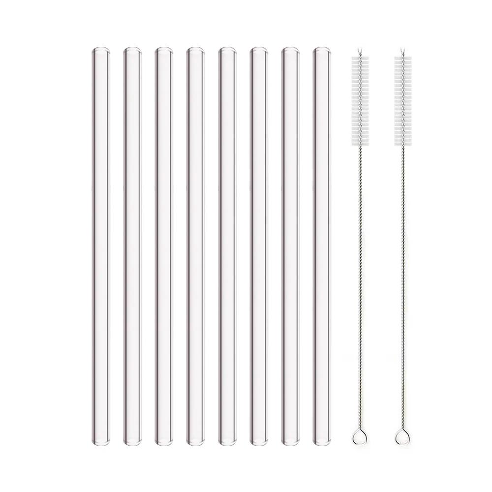 8mm High Borosilicate Glass Straw 3/5/10/11Pcs Reusable Eco Friendly Drinking Straws Set Bubble Tea Smoothies Bar Accessories