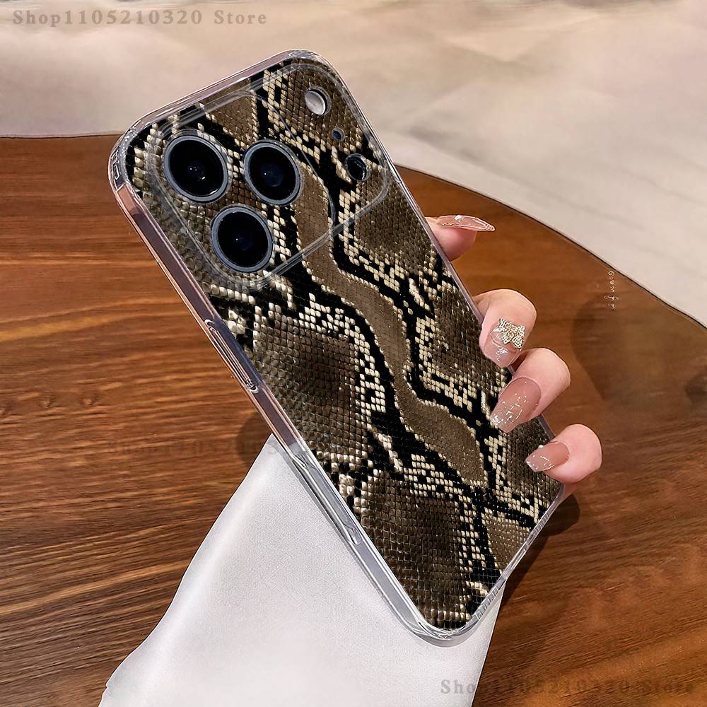 Snakeskin pattern Art Phone Case iPhone17 16 15 14 13 12 11 Pro Max Plus Mini Clear Full Back Cover Silicone Soft Shell