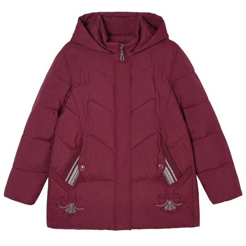 Plus Size XL-5XL Middle Age Woman Winter Coats Hooded Elegant Loose Thick Warm Embroidery Parkas Female Jacket