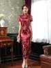1011 Spring New Short Sleeve Long Brocade Young Retro Red Chinese Style Skinny Women's Dress Large Size