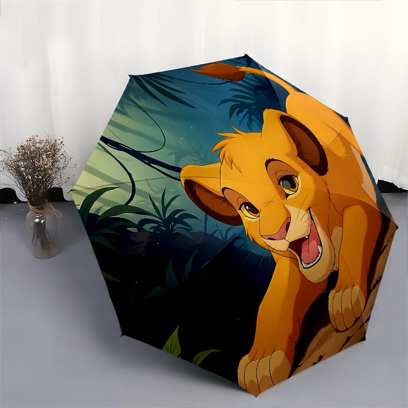 1 Paraguas Plegable Portátil de 8 Varillas Temático del Rey León, Simba, Colorido, Apertura Automática para Hombres y Mujeres, Un Compañero Compacto para Viajes Diarios Adecuado para Lluvias Diarias