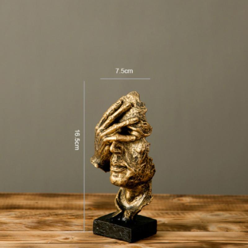 17cm Home Decor Abstract Silence Is Gold Figurine Resin Hand Face Silent Men Statue Sculpture Home Office Living Room Decoration