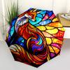 1 Stück Buntglas-Fuchs-Design Automatischer Faltregenschirm - Tragbares 3-fach faltbares Design mit 8-Speichen-Eisenrahmen, Outdoor, Festliches Geschenk für Fans, Reisende, Da