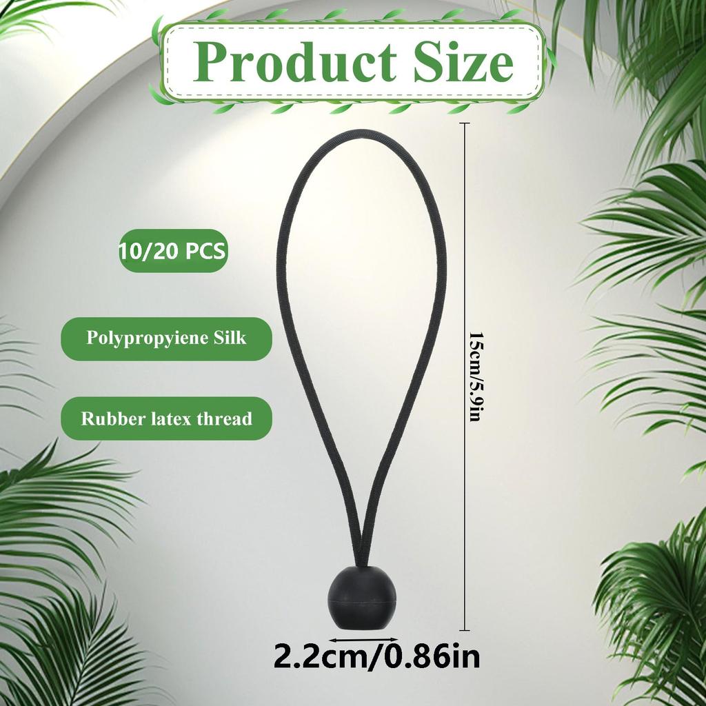 10/20pcs Nylon Heavy-Duty Elastic Rope with Ball, Tent Guyline, Camping and Cargo Handling, Outdoor Support Equipment, Black