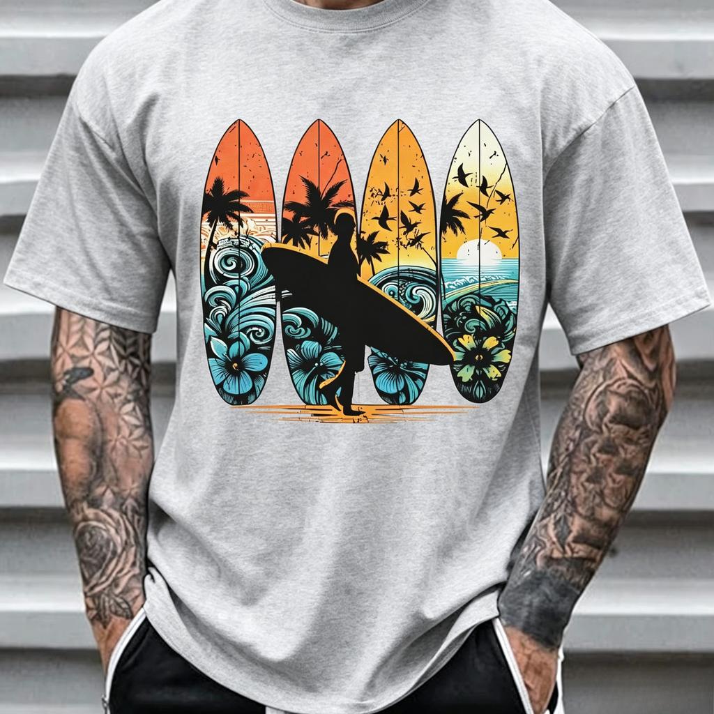 Unisexs Short Sleeve Tshirt Features A Retro Hawaiian Surf Design For Casual Comfortable Breathable Fit Everyday Unisex Clothing