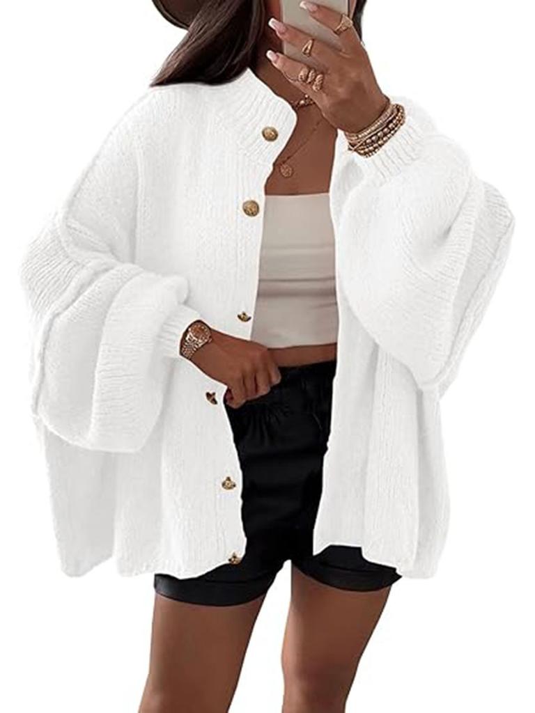 Autumn and Winter Solid Color Casual Style Button Cardigan Large Sleeve Solid Color Sweater Cardigan Jacket
