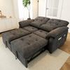 3-in-1 Double Sofa Bed with Adjustable Backrest and Bed Function, Convertible Sofa with USB Charging Port, Chenille Fabric, Grey, Incl. 2 Cushions