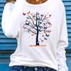 Women'S Cotton Long Sleeve T-Shirt Leaf and Birds Casual Top Fall Winter Fashion Ladies T Shirts Clothing Artistic Print Tee