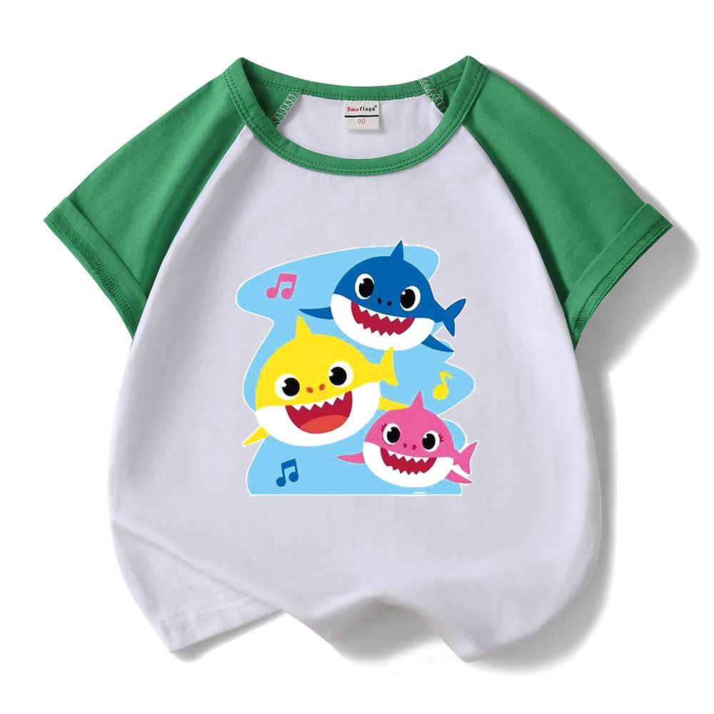 Kids' Baby Shark Summer Set 2024: Pure Cotton Cartoon T-Shirt & Shorts, Two-Piece Set