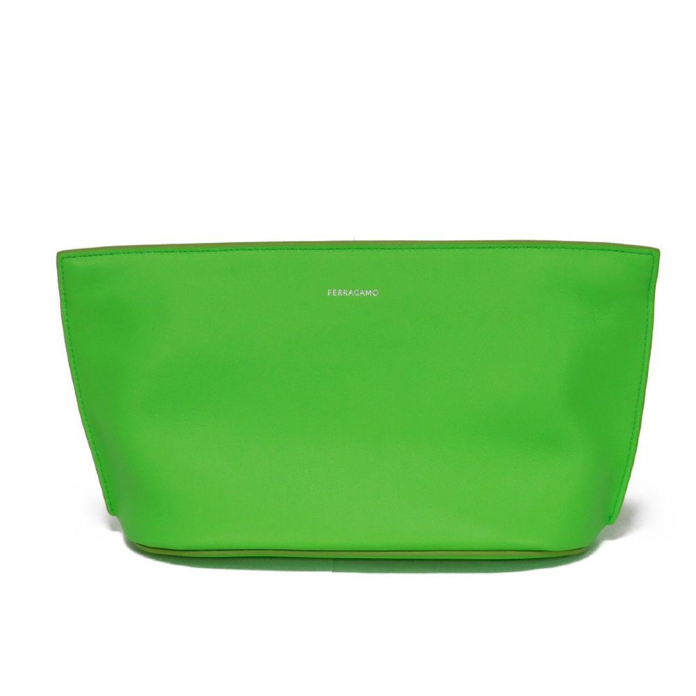 Used 9896 Logo Embossed Pouch 241390 7931, Foil Stamped, Light Green, Strap, Excellent Condition, New Logo, Lime,