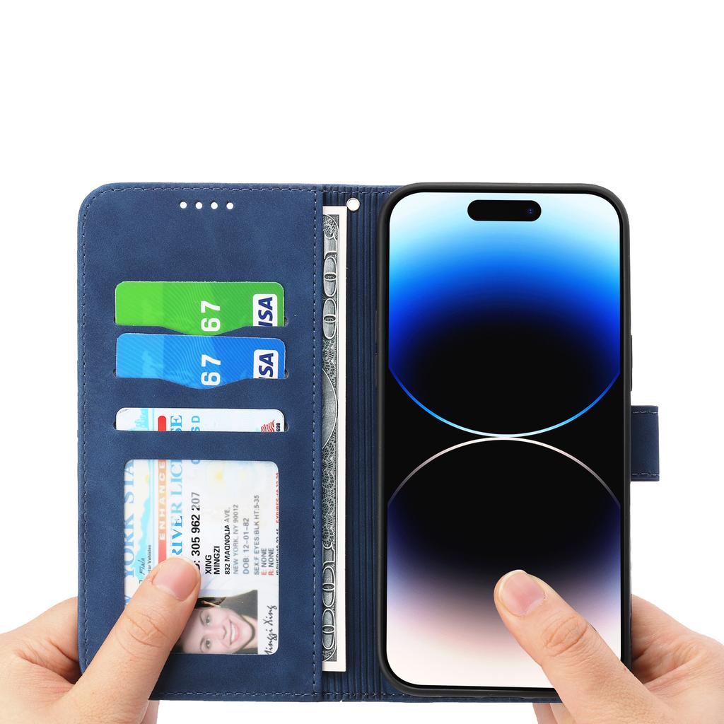 DIERFENG DF-03 For iPhone 17 Pro Case Lines Imprint Wallet Leather Phone Cover with Wrist Strap